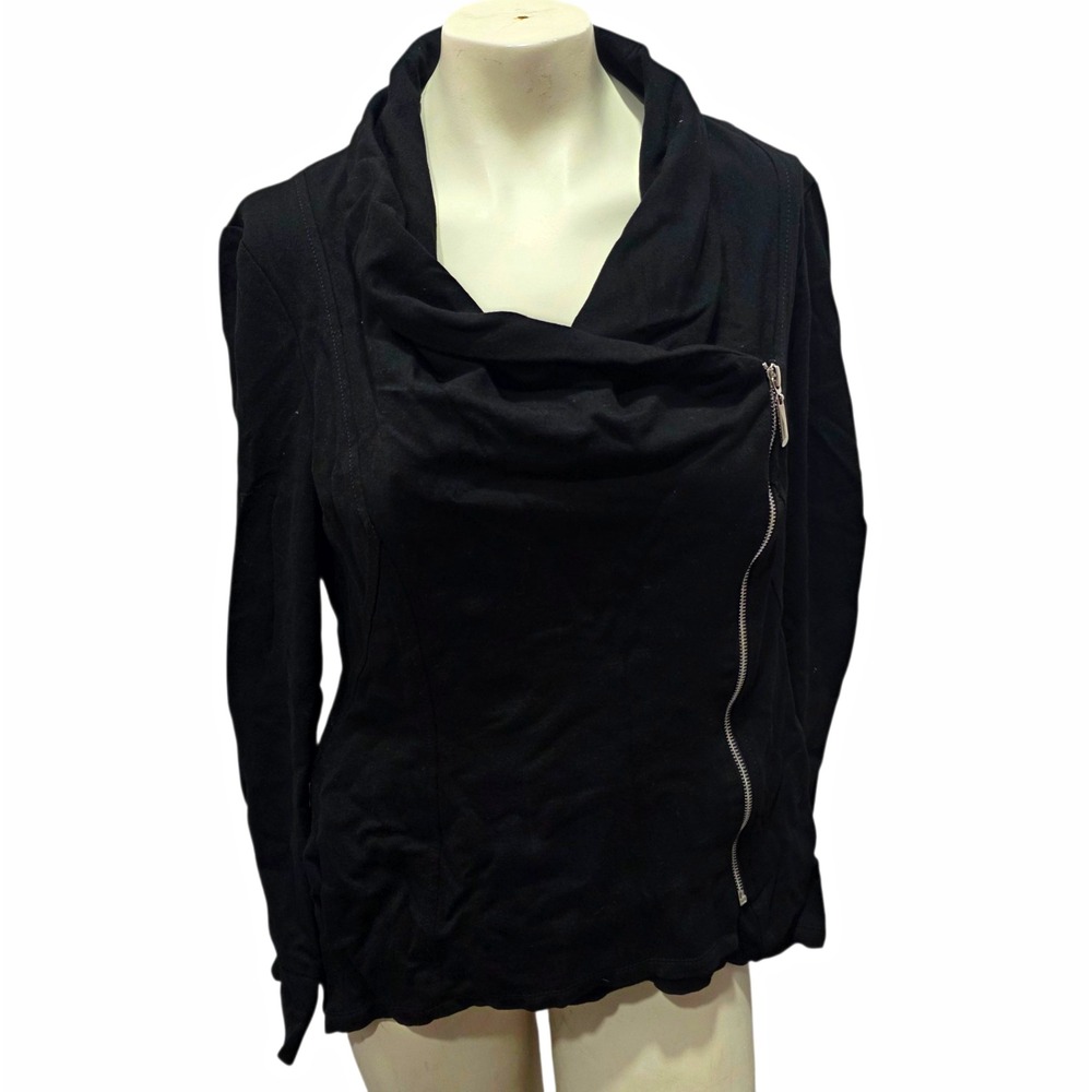 White House Black Market Size 10 Black Cowl Neck Asymmetrical Zip Draped Jacket